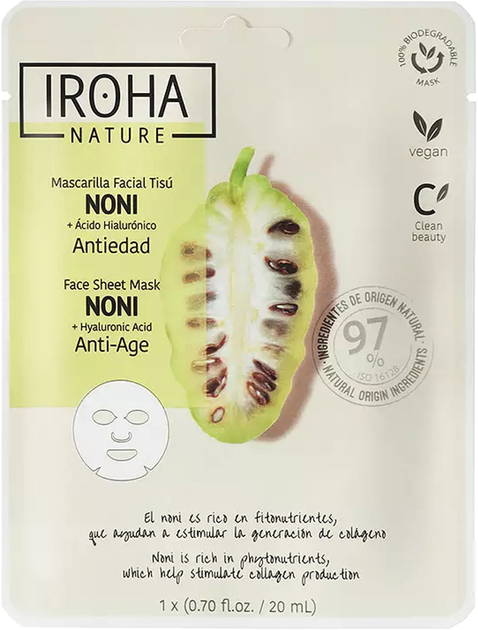 Maska do twarzy Iroha Nature Nature Mask Avocado Hyaluronic Acid 1 U 100 ml (8436036436087) - obraz 1