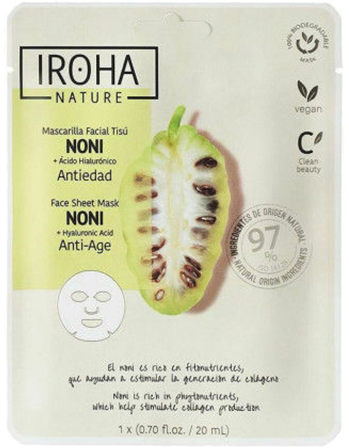 Тканинна маска для обличчя Iroha Nature Nature Mask Noni Hyaluronic Acid 20 мл (8436036436117) - зображення 1