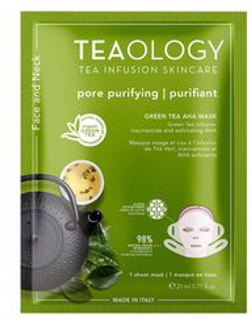 Tlenowa maska do twarzy Teaology Green Tea. Niacinamide & Aha Exfoliating Neck & Face Mask 21 ml (8050148500933) - obraz 1