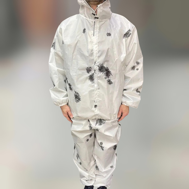 Маскировочный костюм зимний, куртка и брюки (на липучках, эластичные резинки), размер универсальный, дождевик - изображение 1