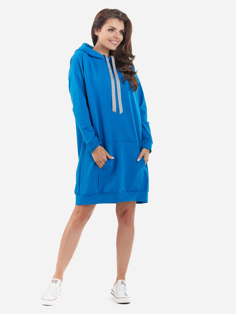 Sukienka dresowa z kapturem damska oversize Awama A212 120004 One Size Niebieska (5902360520882) - obraz 4