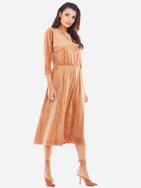 Sukienka trapezowa damska Awama A407 292246 L Beżowa (5902360545793) - obraz 3