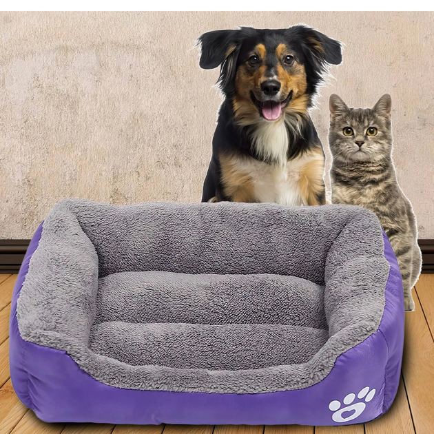 Лежанка пуфик для кошки собаки пушистая глубокая цвет: фиолетовый 53х47 см - изображение 2