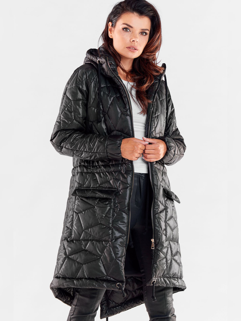 Куртка демісезонна подовжена з капюшоном жіноча Awama A538 1220772 L-XL Black (5902360566040) - зображення 2