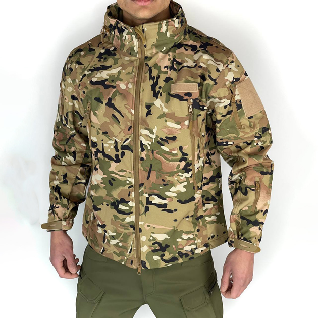 Чоловіча флісова Куртка Softshell з капюшном та вентиляційними блискавками мультикам розмір M - зображення 1