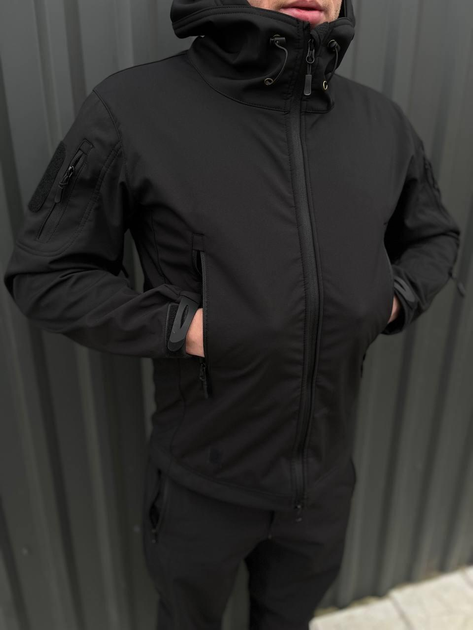 Чоловіча Куртка з капюшоном SoftShell на флісі чорна розмір M - зображення 2