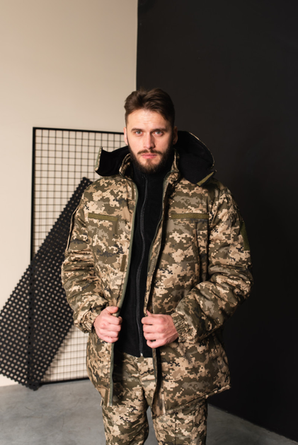 Мужская зимняя Куртка пиксельная с капюшоном / Бушлат размер 48 - изображение 2