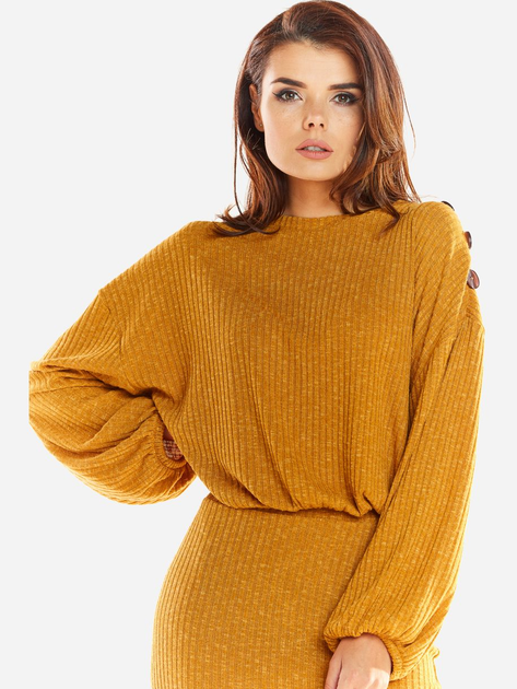 Sweter damski z bufiastymi rękawami Awama A318 106866 S/M Camel (5902360544291) - obraz 3