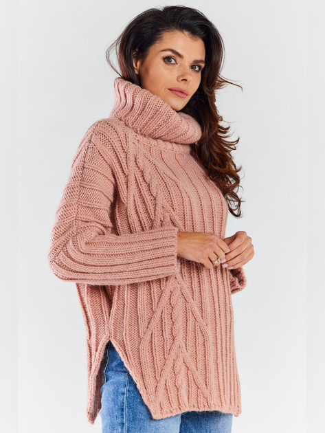Sweter z golfem damski luźny Awama A477 1220688 One Size Różowy (5902360564916) - obraz 3