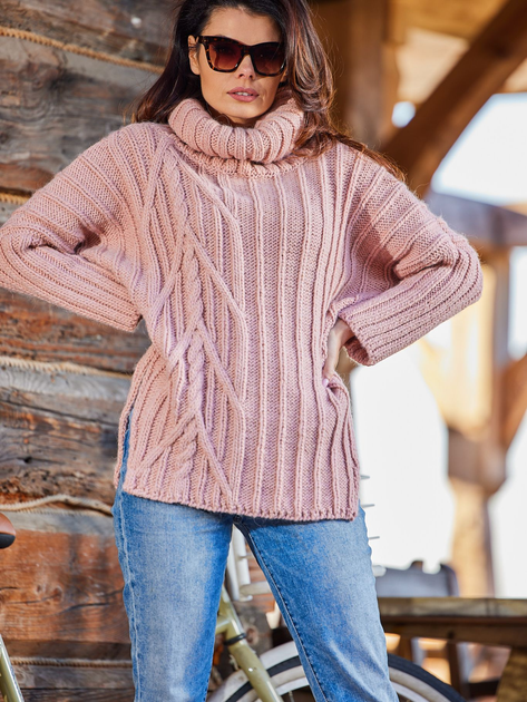 Sweter z golfem damski luźny Awama A477 1220688 One Size Różowy (5902360564916) - obraz 14