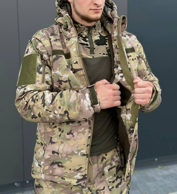 Тактична куртка мультикам софтшелл осінь флісова тепла, Куртка Softshell Multicam Soft shell мультикам S - зображення 2