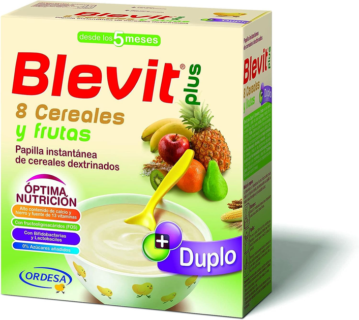 Kaszka wieloziarnista dla dzieci Blevit Plus Duplo 8 Cereales, Miel Y Galleta María 2x300 g (8426594018481) - obraz 1