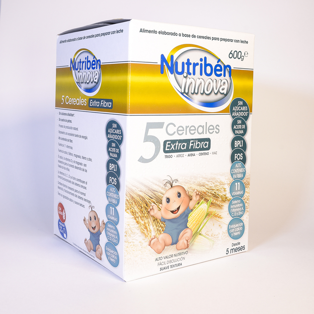 Kaszka wieloziarnista dla dzieci Nutriben Nutribn Innova 5 Extra Fibre Cereals 600 g (8430094308454) - obraz 1