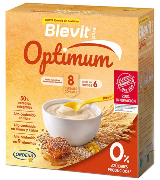 Kaszka wieloziarnista dla dzieci Ordesa Blevit Plus Optimun 8 Cereals Honey 400 g (8426594108038) - obraz 1