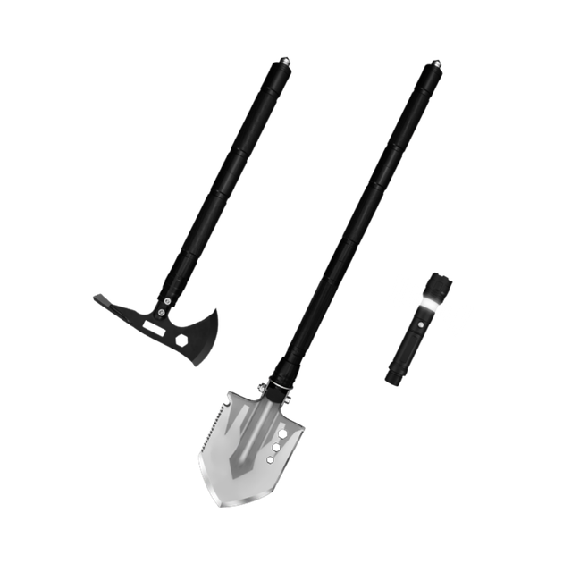 Многофункциональная лопата с топором и фонарем Jiuxun Tools 9в1 - изображение 1