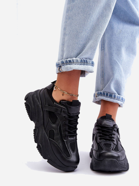 Sneakersy damskie z siatką na wysokiej platformie wysokie Agnenia 39 Czarne (5905677651577) - obraz 2