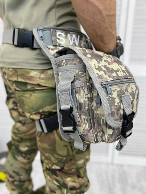 Тактическая сумка B05 на бедро военная сумка на ногу серая пиксель - изображение 2