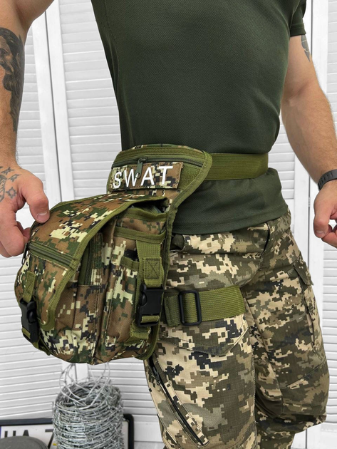 Тактическая сумка B05 на бедро военная сумка на ногу зеленая пиксель - изображение 2