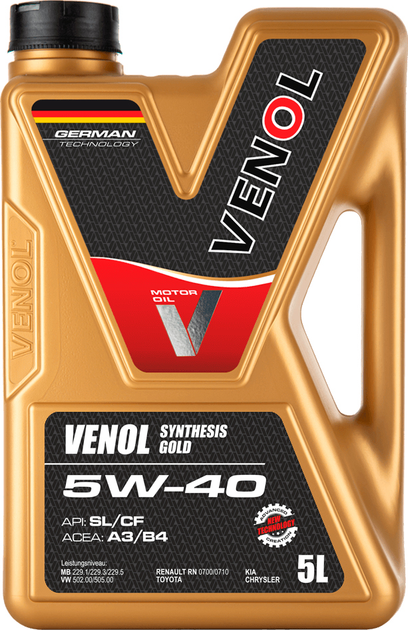 Olej silnikowy Venol Synthesis Gold SL CF 5W-40 5 l (4260420296315) - obraz 1