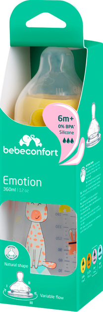 Пляшечка для годування Bebe Confort Emo PP T2 FF з силіконовою соскою 360 мл Жовта (3102202030) - зображення 3