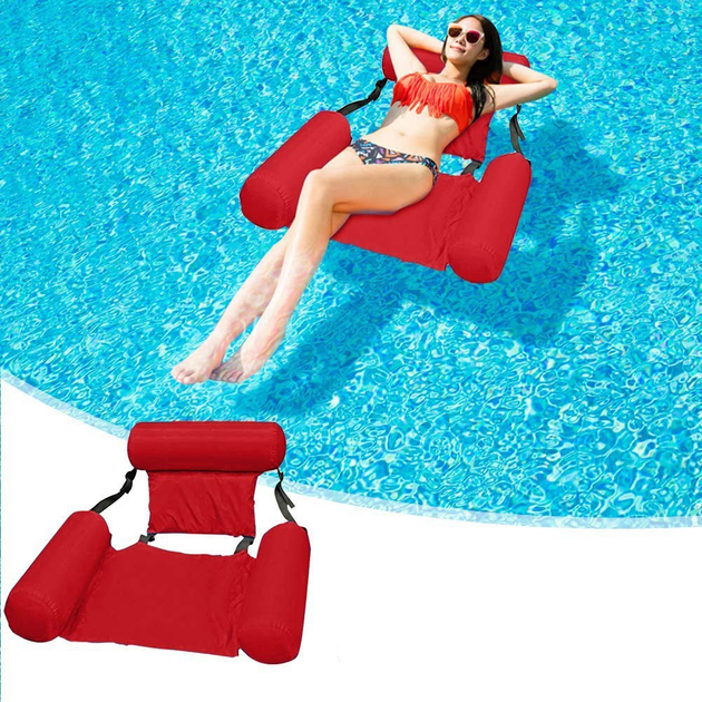 Надувное складное кресло матрас для плавания и отдыха на воде UKC Inflatable со спинкой и подлокотниками, пляжный водный гамак Красный - изображение 9