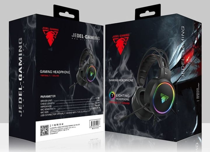 Ігрові навушники провідні повнорозмірні Jedel 234GH звук 7.1 з RGB підсвічуванням 7 кольорів, мікрофон та активне шумозаглушення - Фото 5 Ігрові навушники провідні повнорозмірні Jedel 234GH звук 7.1 з RGB підсвічуванням 7 кольорів, мікрофон та активне шумозаглушення - зображення 5