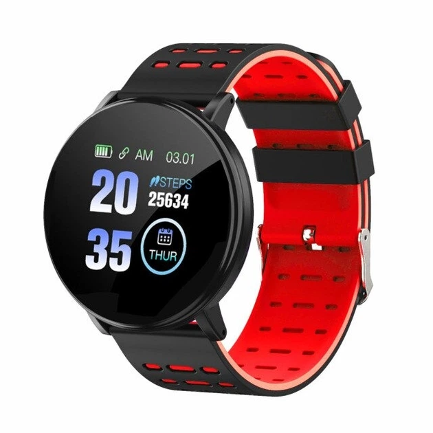 Смарт часы Smart Watch 119 Plus-фитнес браслет с тонометром, пульсометром и шагомером-умные часы наручные-фитнес трекер Черно-Красный - изображение 3