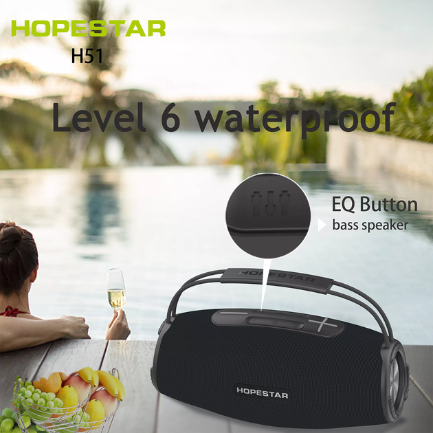 Беспроводная Bluetooth колонка Hopestar H51-H с функцией Powerbank, USB, MicroSD, влагозащита IPX6, TWS 1+1, Black - Фото 7 Беспроводная Bluetooth колонка Hopestar H51-H с функцией Powerbank, USB, MicroSD, влагозащита IPX6, TWS 1+1, Black - изображение 7