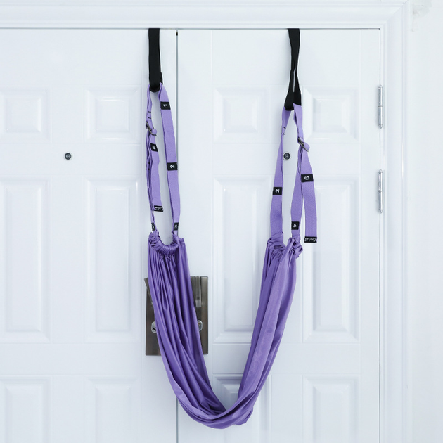 Подвесной гамак-качели для флай йоги и пилатеса Athlanta Yoga Rope резинки для аэройоги с креплением в дверной проём Фиолетовый - изображение 11