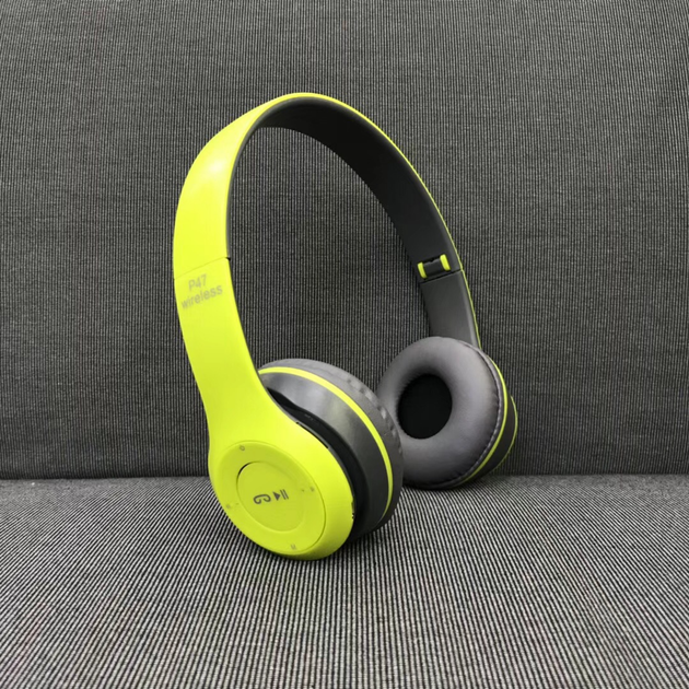 Беспроводные наушники Bluetooth Wireless Headset MDR P47 Black Гарнитура для ПК, телефона с микрофоном -microSD, FM Green - изображение 7