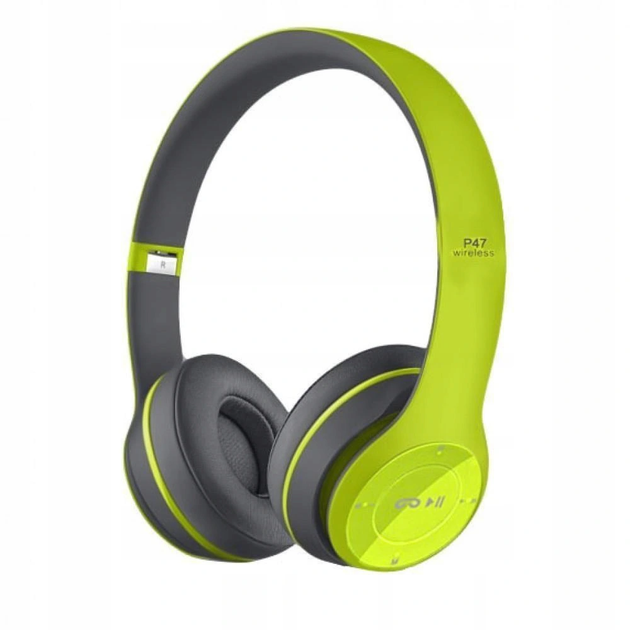 Беспроводные наушники Bluetooth Wireless Headset MDR P47 Black Гарнитура для ПК, телефона с микрофоном -microSD, FM Green - изображение 10