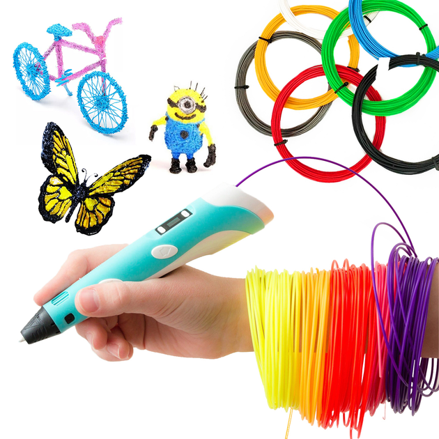 3D ручка c LCD дисплеем AToys 3DPen Blue+набор для творчества + Эко пластик 249 метров - изображение 9