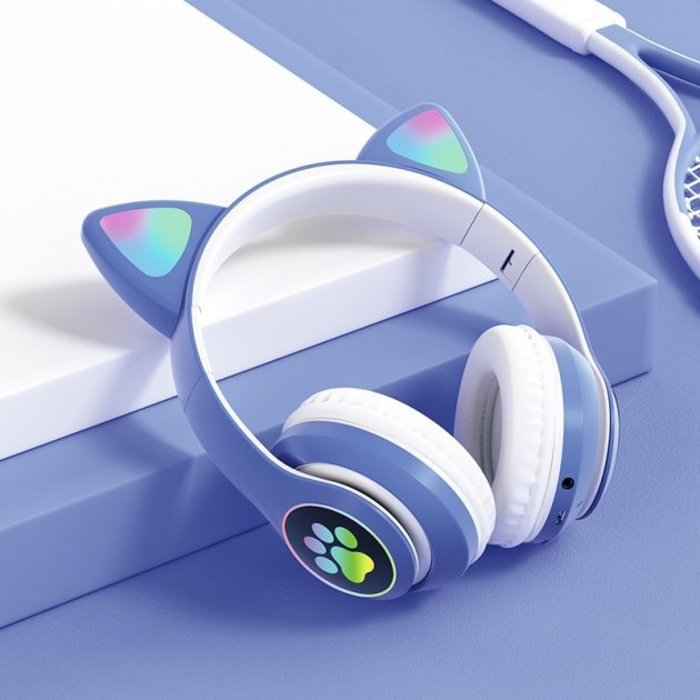Наушники c кошачьими ушками CAT BL 4.2 c RGB подсветкой и MP3 плеером MicroSD, FM Синие - изображение 5