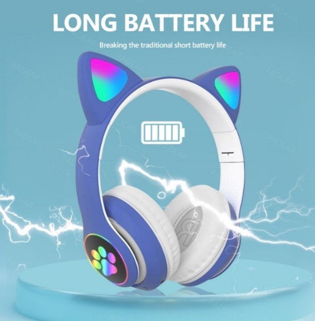 Полноразмерные наушники беспроводные Cat Headset M23 Bluetooth с RGB подсветкой и кошачьими ушками Hi-Fi Stereo Синие Blue - изображение 2