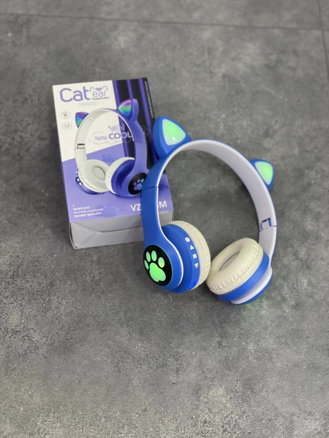 Полноразмерные наушники беспроводные Cat Headset M23 Bluetooth с RGB подсветкой и кошачьими ушками Hi-Fi Stereo Синие Blue - изображение 6