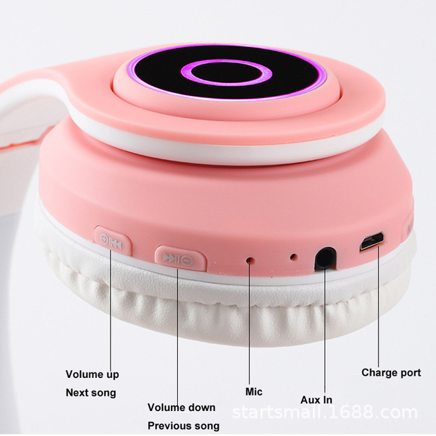 Полноразмерные наушники беспроводные Cat Headset Y 047 Bluetooth с подсветкой и кошачьими ушками Розовые Pink - изображение 2