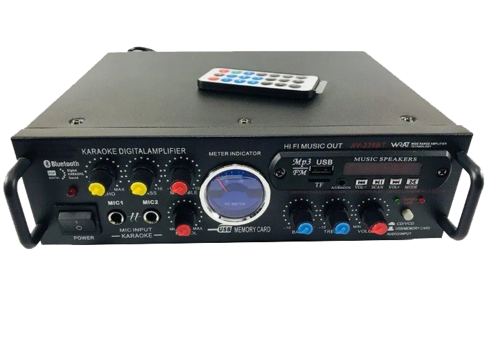 Усилитель мощности звука с пультом ДУ Amplifier 339BT AV BT с Блютуз, FM тюннером и караоке 150Вт х2 канала - изображение 2