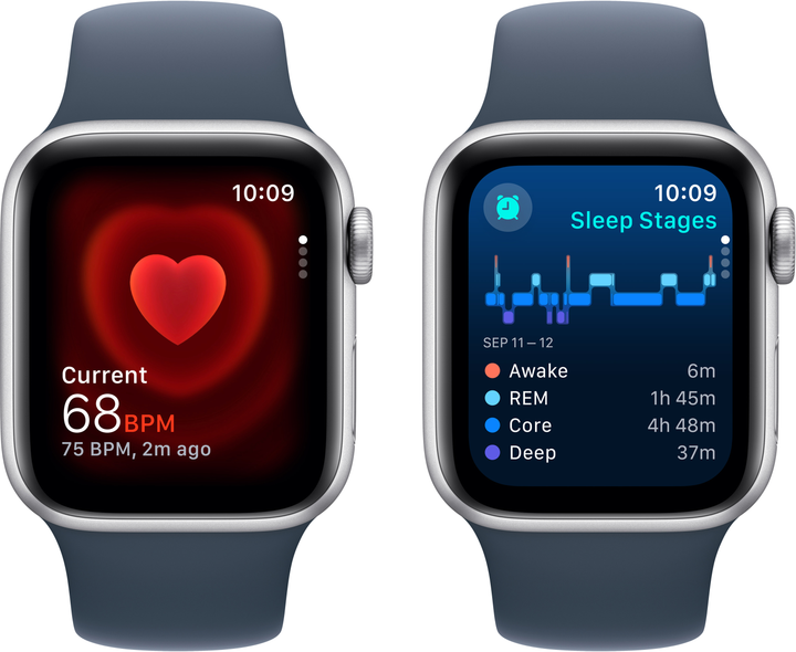 Smartwatch Apple Watch SE (2023) GPS 40mm Silver Aluminium Case with Storm Blue Sport Band - M/L (MRE23) - obraz 5