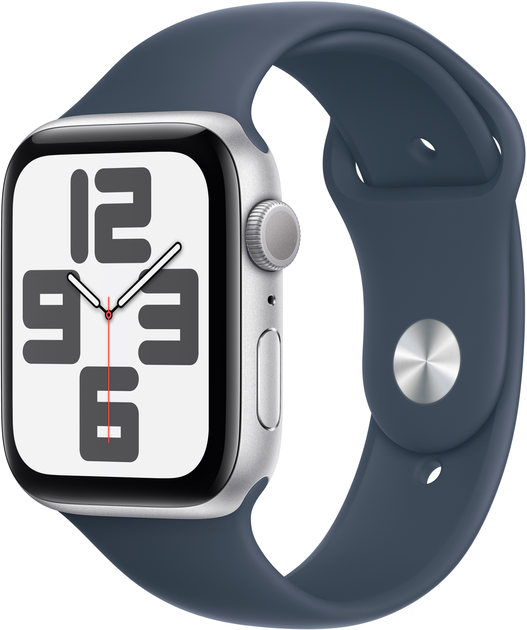 Смарт-годинник Apple Watch SE (2023) GPS 44mm Silver Aluminium Case with Storm Blue Sport Band - S/M (MREC3) - зображення 1