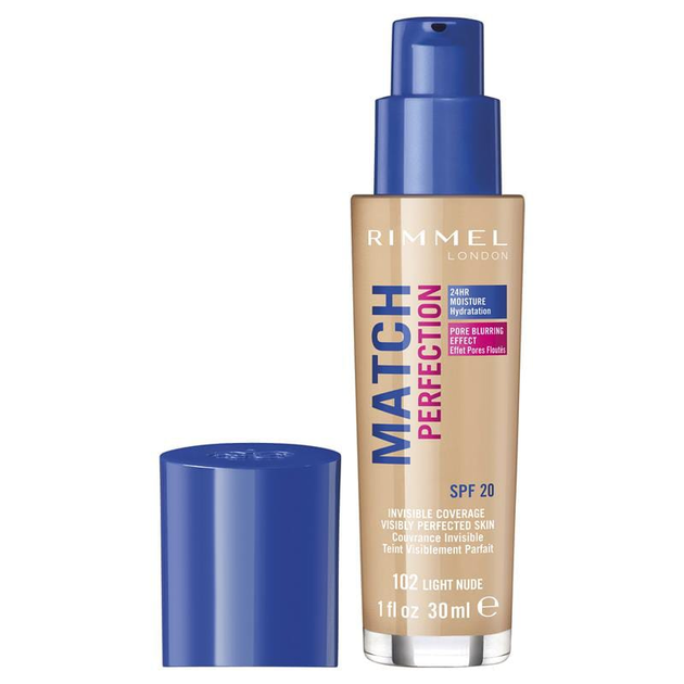 Podkład Rimmel London Match Perfection 24HR SPF20 Foundation 102 Light Nude 30ml (3614220954035) - obraz 1