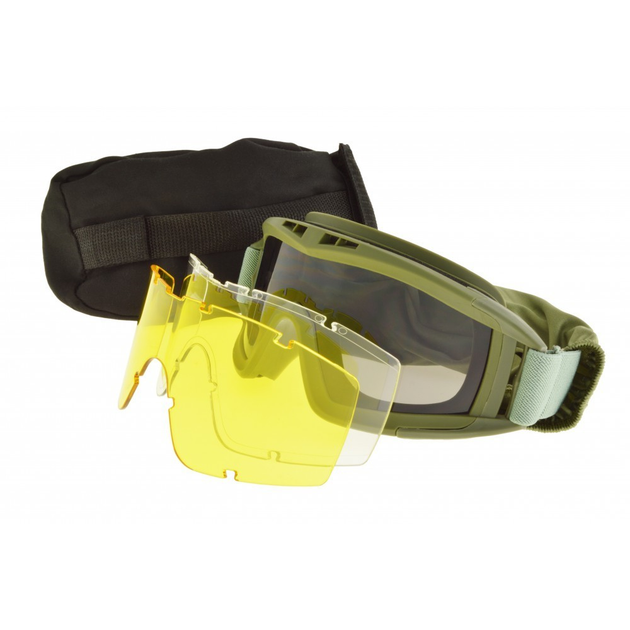 Тактические очки с 3 линзами, маска, зелёные. 3-35330 - изображение 1