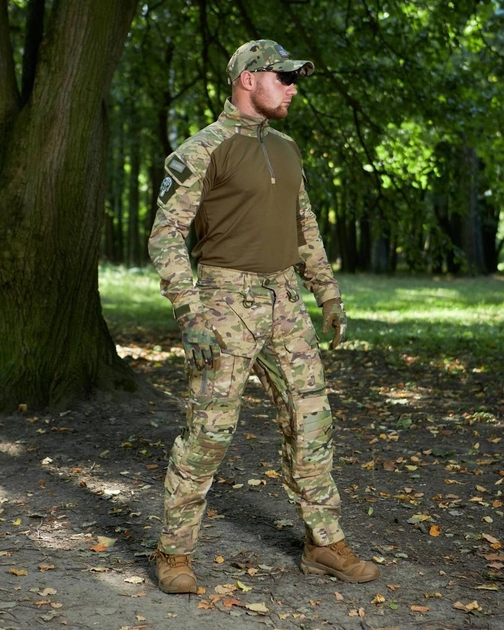Військова тактична форма Мультикам з наколінниками, літня військова форма мультикам Multicam костюм демісезонний 54 - зображення 1