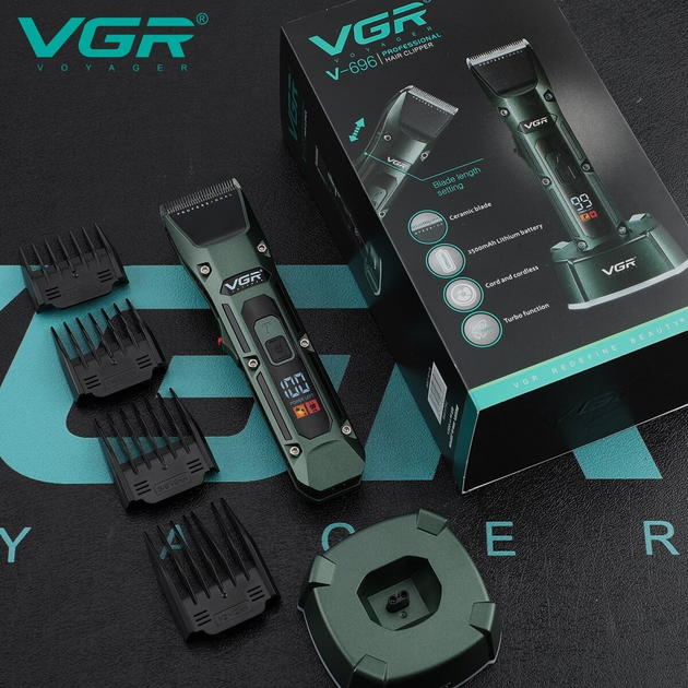 Профессиональная беспроводная машинка для стрижки VGR V-696 триммер для волос, бороды и усов на подставке - изображение 12