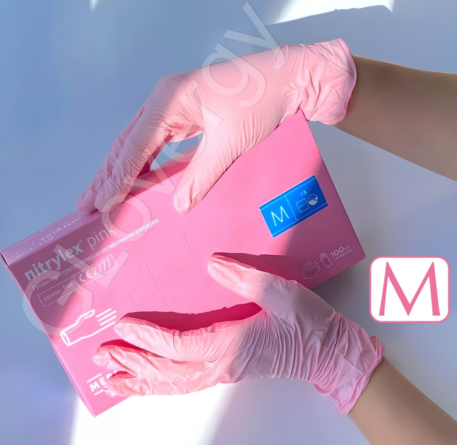 Перчатки нитриловые Nitrylex Pink размер M розовые 100 шт - изображение 1