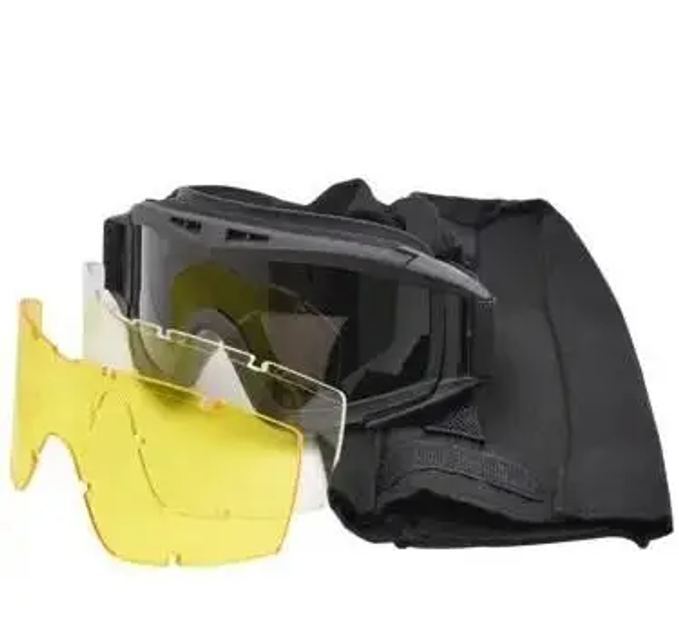 Тактические защитные очки Сombat со сменными линзами (3 шт.) Черная - изображение 1