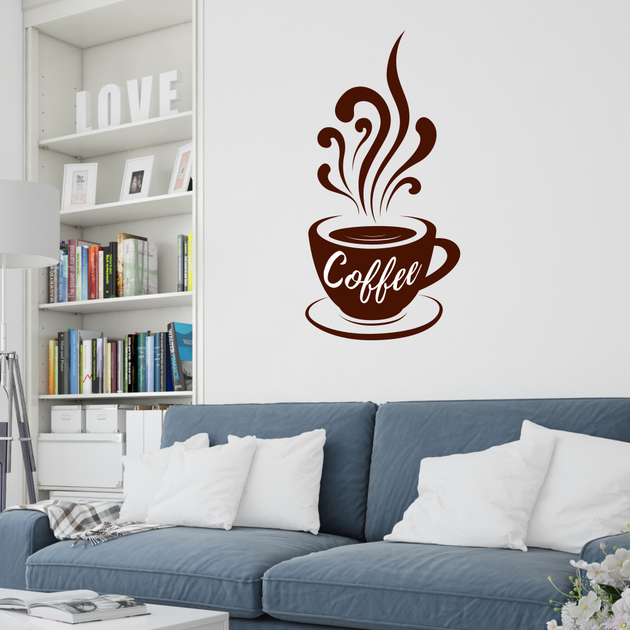 Наклейка Happy Pocket Чашка кави Завитки 30*60 см (декор кав'ярні coffee наклейки для кухні) матова Коричневий (HP-006-800M) - зображення 2