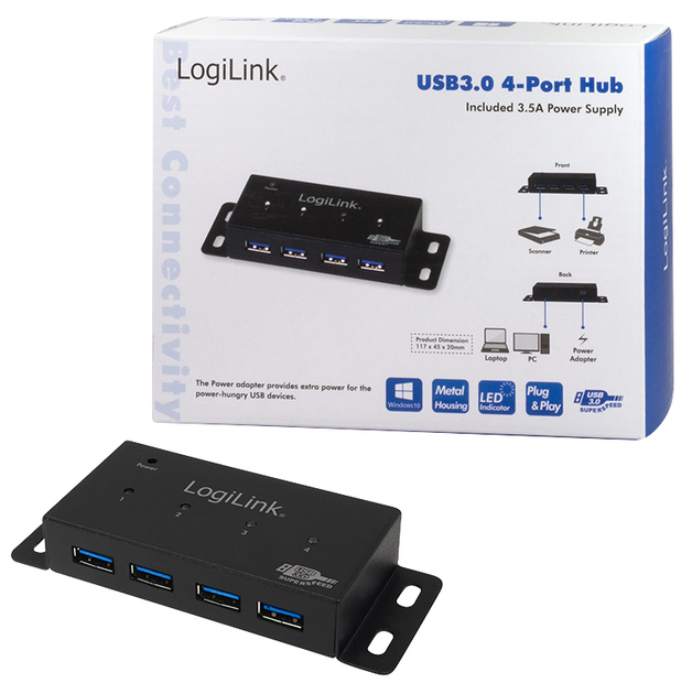 USB Hub Logilink na 4 porty USB 3.0 z zasilaczem czarny (4052792000948) - obraz 4