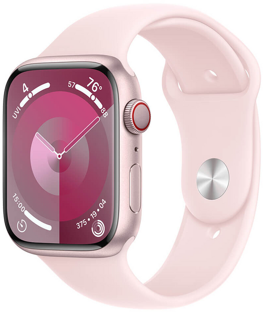 Smartwatch Apple Watch Series 9 GPS + Cellular 45mm Pink Aluminium Case with Light Pink Sport Band - M/L (MRML3) - obraz 1