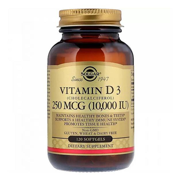 Витамин Д3 (холекальциферол), Vitamin D3, Solgar, 250 мкг (10000 МЕ ...
