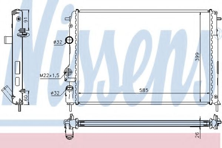 Радиатор RN MEGANE I(95-)1.4 i(+)[OE 77 00 425 842] Nissens (63896A) - изображение 1